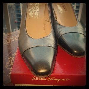 Ferragamo Gunmetal Spectator Pumps